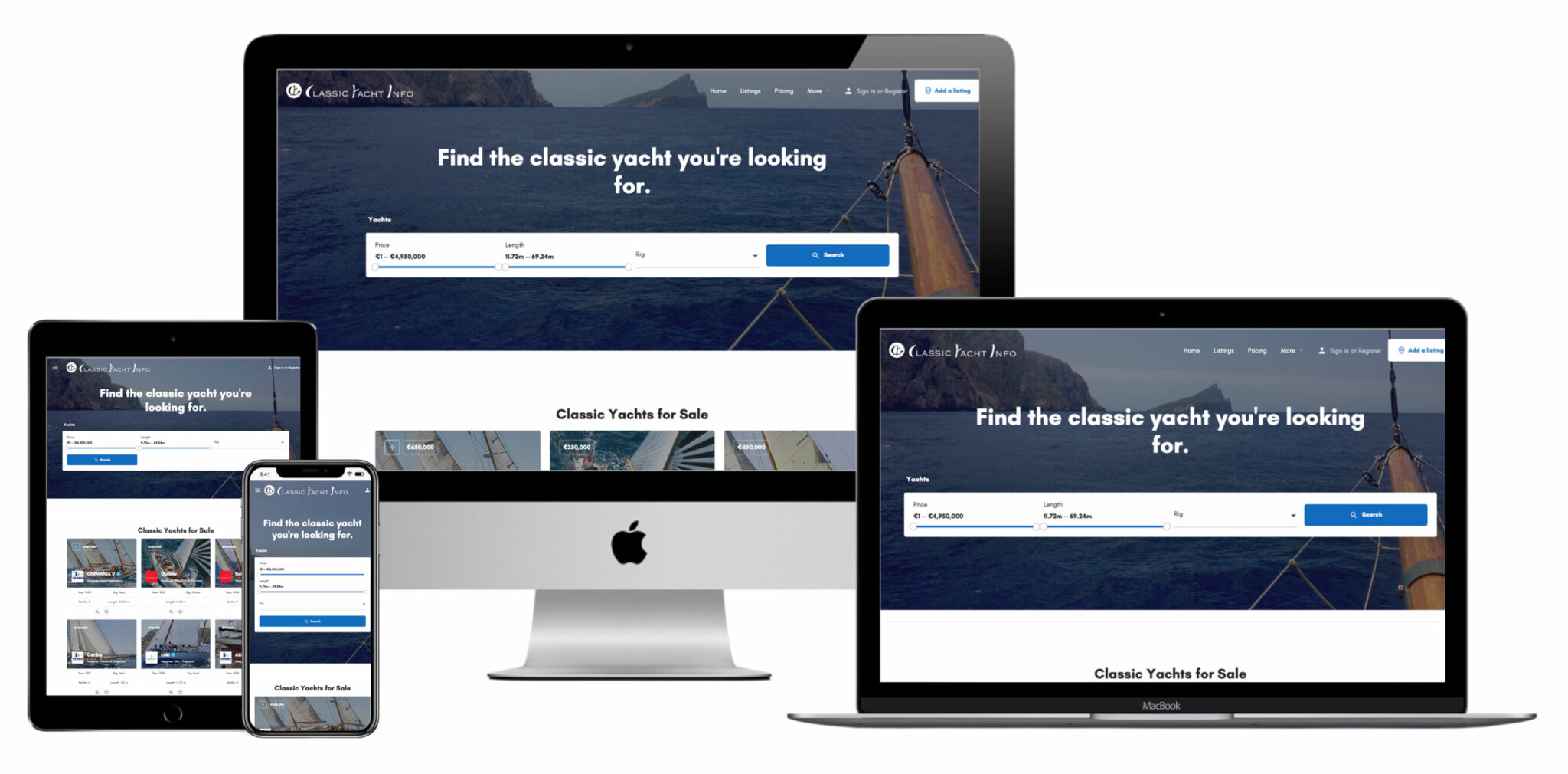 Classic Yacht Listings website screenshot
