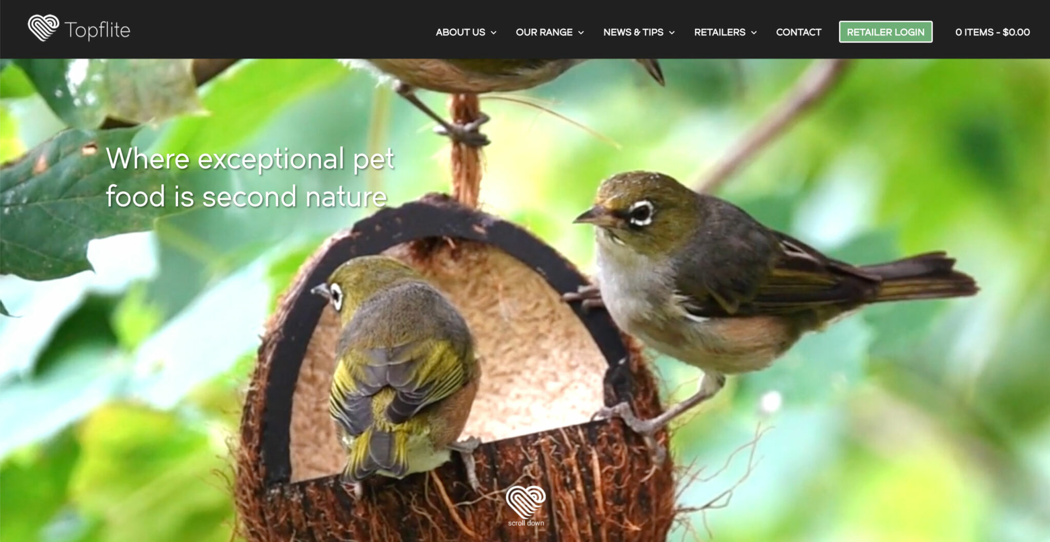 Topflite pet food e-commerce website screenshot